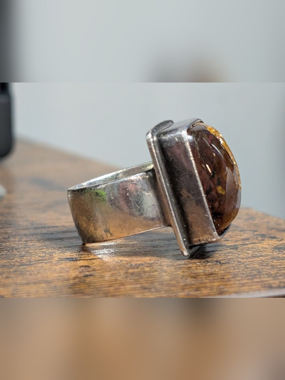 Silver Statement Ring with Amber